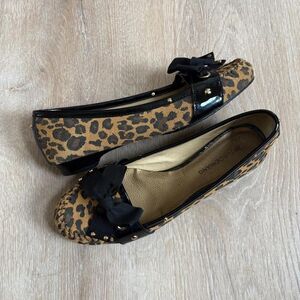 Cheetah Leopard Funky Black and Brown Bow Ballet Flats Shoes Womens 8.5